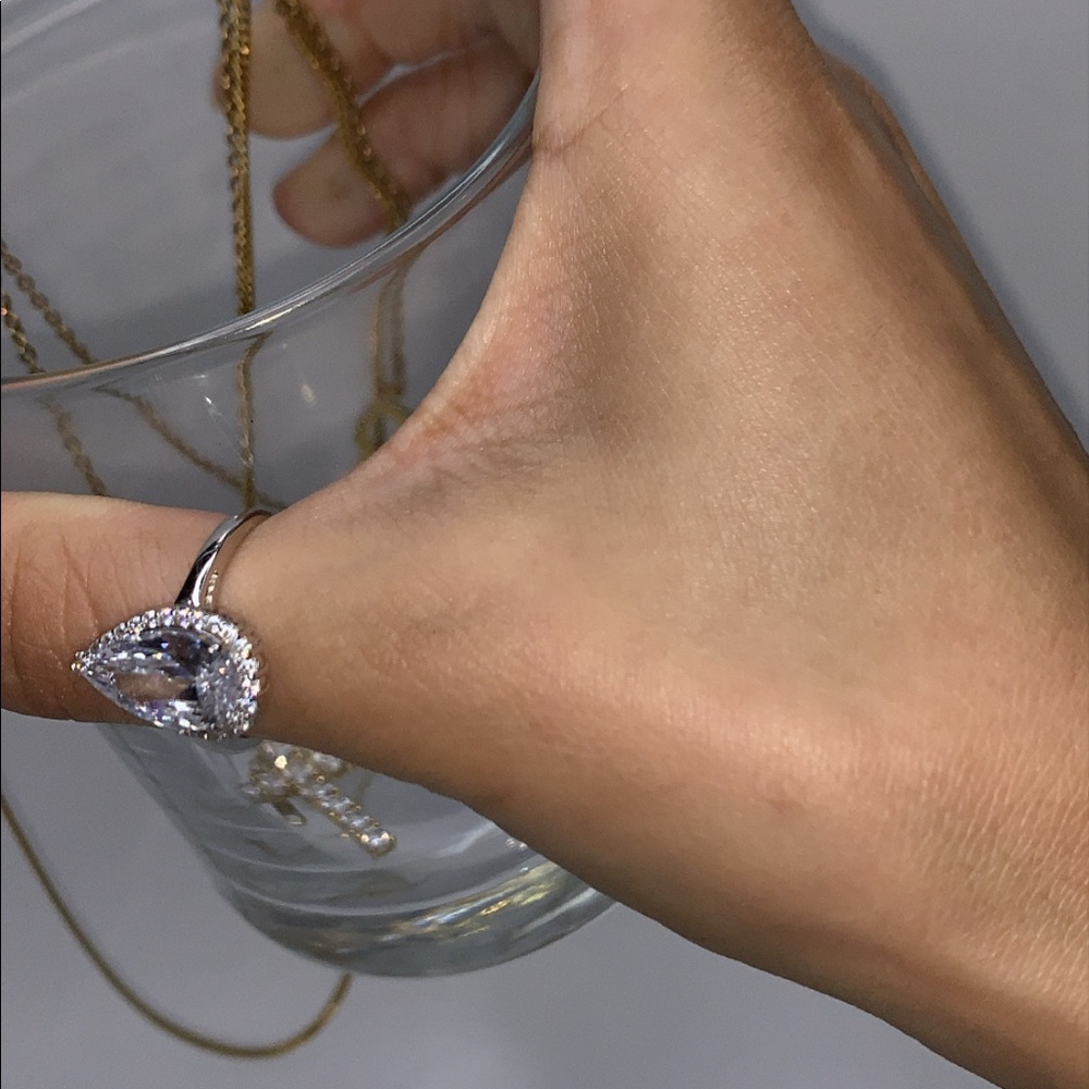 Crystal Pear Ring 5MM 9.25 sterling silver jewelry